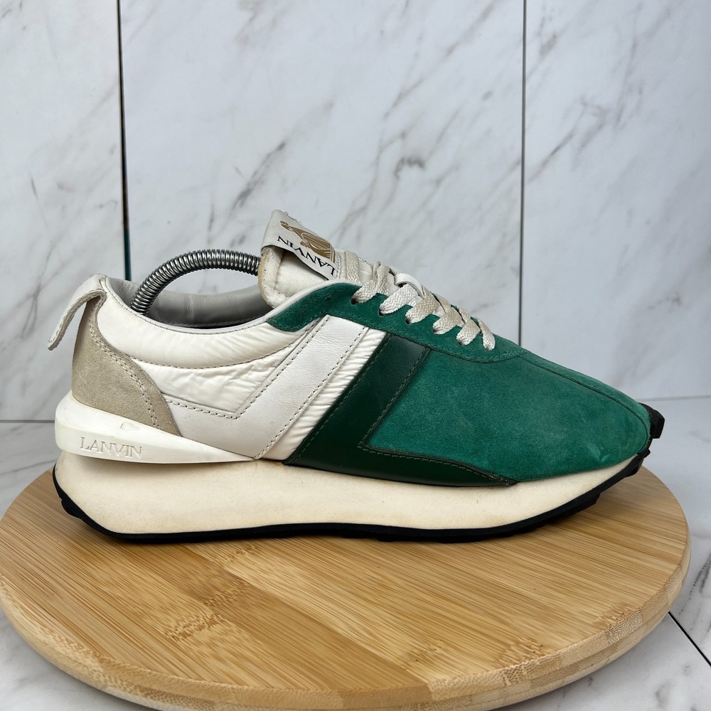 Lanvin Bumper Mens Size 9 [EU 42] Green Suede White Canvas Sneakers Shoes